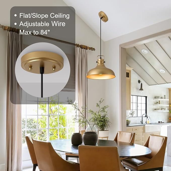 Gold Modern Pendant Lights Kitchen Island Fixtures | ETL Certificate,Industrial Adjustable Height Vintage Dome Hanging Light Fixtures for Barn,Dining Room 3 Pack