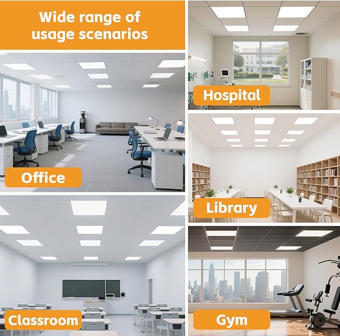 OKQ 2x2 LED Flat Panel Light Drop Ceiling Office Fixture,5 CCT 3000K-6500K Adjustable & 5 Wattage Selectable, 0-10V Dimmable, 2X2 LED Flush Mount Ceiling Light,ETL Listed 4 Pack