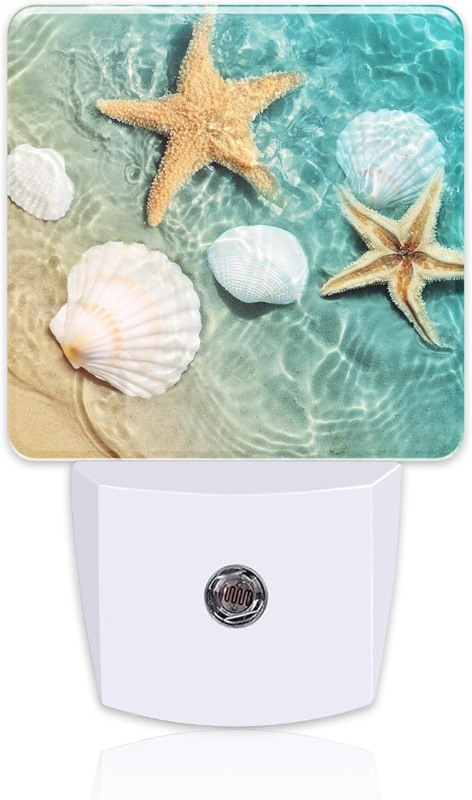 Starfish and Seashell Night Light Plug into Wall, Summer Beach Ocean Waves Dusk to Dawn Night Light Plug in,0.5w Energy Saving Sleep Friendly NightLight for Kids Boys Girls Home Decor