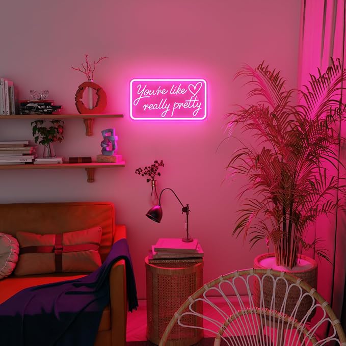 You're Like Really Pretty Neon Sign Pink LED Neon Light for Wall Decor | Dimmable Pink Pretty Neon Sign for Teen Girls Women Beauty Lovers Bedroom Vanity Wedding Party Salon Home Decor, USB Powered