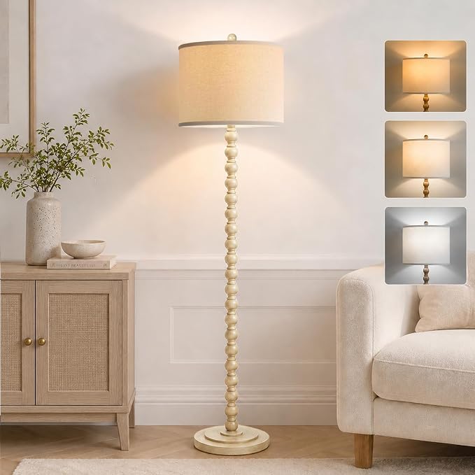 62" Farmhouse Floor Lamps for Living Room, Vintage Floor Lamp with Rotary Switch, 3-Color Adjustable Temperature Standing Lamp, Rustic Resin Tall Lamps for Living Room, Bedroom, Home Office, Corner