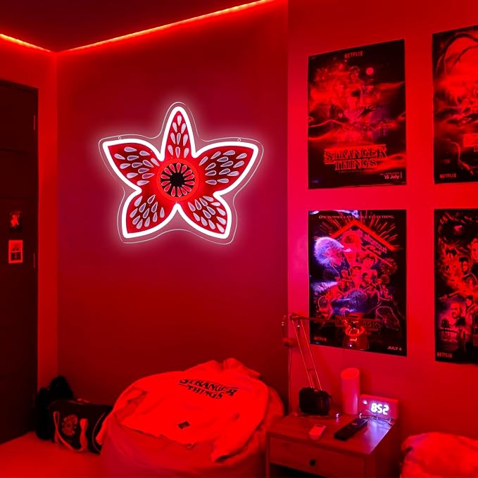 Stranger Flower Neon Sign - Demooo Neon Dimmable USB-Powered for Bedroom, Game Room & Halloween Decor - Unique Gift for Fans- Cool 80s Retro Sci-Fi Lighting 11 * 13 Inch