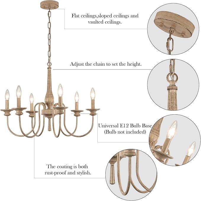 24" French Country Chandelier for Kitchen Island, 9-Light Farmhouse Pendant Light Fixture in Antique White, Adjustable Height for Dining Room & Living Room, Foyer