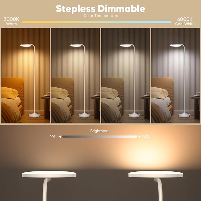 36W LED Floor Lamp, Super Bright Standing Lamp, Modern Stepless Dimmable Torchiere Tall Lamp with Remote Control, 350°Rotating Head Reading Floor Lamp for Living Room, Bedroom, Office