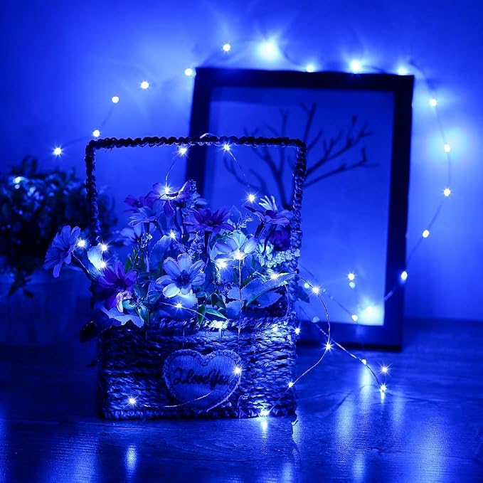 YKB 6 Pack Blue Fairy String Lights Battery Operated Fairy Lights Starry String Lights on 3.3ft/1m Silvery Copper Wire DIY Christmas Decoration Costume Wedding Party Halloween Easter