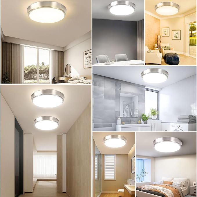 13 Inch 36W Dimmable Flush Mount LED Ceiling Lights, 5CCT (2700K-6500K) Adjustable & 4000LM Super Bright LED Ceiling Light Fixtures, Brushed Nickel Modern Ceiling Lamp for Bathroom Hallway, 2-Pack
