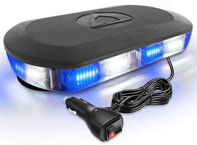 HLauto 700A Rooftop Emergency Strobe Lights Bar, 72 LED Blue White Mini Beacon Safety Flashing Warning Traffic Lights Bar w/Magnetic Base for 12-24V Trucks, Construction Vehicles, Snowplow, Cars