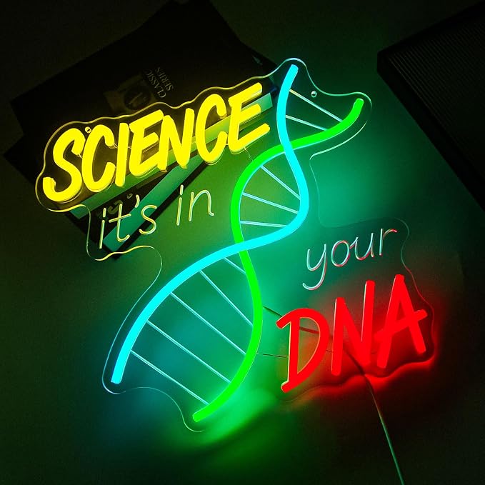 DNA Science Neon Sign, Dimmable LED Double Helix Neon Light for Wall Decor | USB Powered DNA Neon Light for Science Classroom, Lab, Study Room, Gift for Biology Students, Teachers & Science Lovers