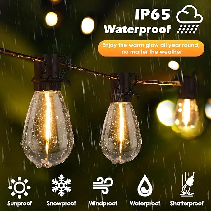 96FT LED Outdoor String Lights, Waterproof Patio Lights with 30+2 2700K Dimmable Shatterproof Edison Hanging Bulbs for Backyard Party-Black