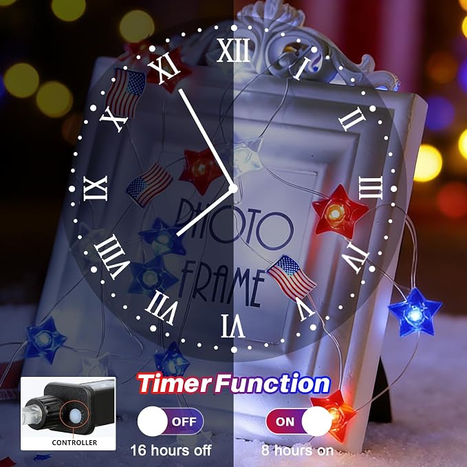 Red White and Blue Patriotic String Lights, 33FT 100 LED Plug in Fairy Lights with 16 Lighting Modes & Timer, 4th of July Decorations for Independence Day Memorial Day Home Garden Decor