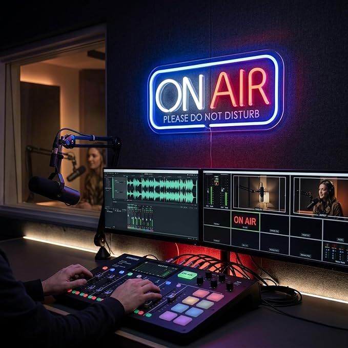 ON AIR Neon Sign LED Studio Recording Light for Podcast Streamer | 15.7 inch USB Powered Hanging Wall Decor with Do Not Disturb Sign