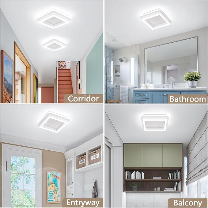 CANEOE 2 Packs Square Flush Mount Ceiling Light, 6000K Modern LED Ceiling Light Fixture, Minimalist Hallway Lighting Fixture Ceiling Lamp for Hallway Entryway Bedroom Balcony (White)