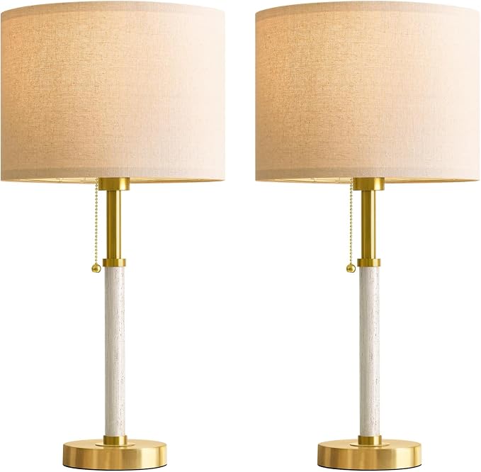 G-SAFAVA 22" Table Lamps Mid Century Modern Lamps for Bedroom Living Room Bedside Lamps for Night Stands Wood Nightstand Lamp Gold Small Side End Table Lamps Set of 2 Vintage Home Deco Office Gifts