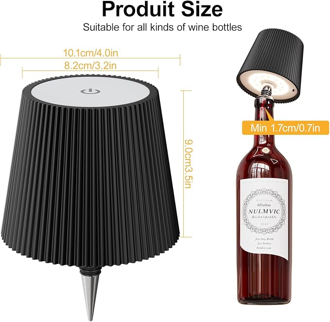 2 Pack Wine Bottle Lamps, 2026 New 3 Color Rechargeable Wireless Bottle Lamps, Bottle Light for Liquor Bottles with Touch Dimming for Parties, Restaurants & Home Decor（Black）
