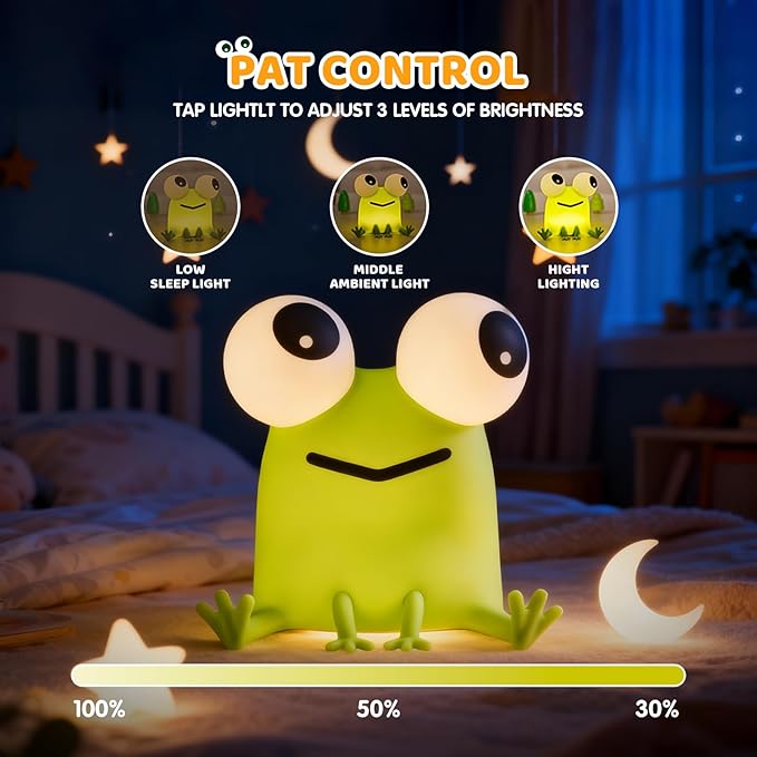 Frog Bedside Touch Night Light with Timer Dimmable 3 Brightness 7 Colors Small Cordless Table Lamp Warm Sleep Aid USB Rechargeable Portable Night Lamp for Nightstand Bedroom Living Room Home