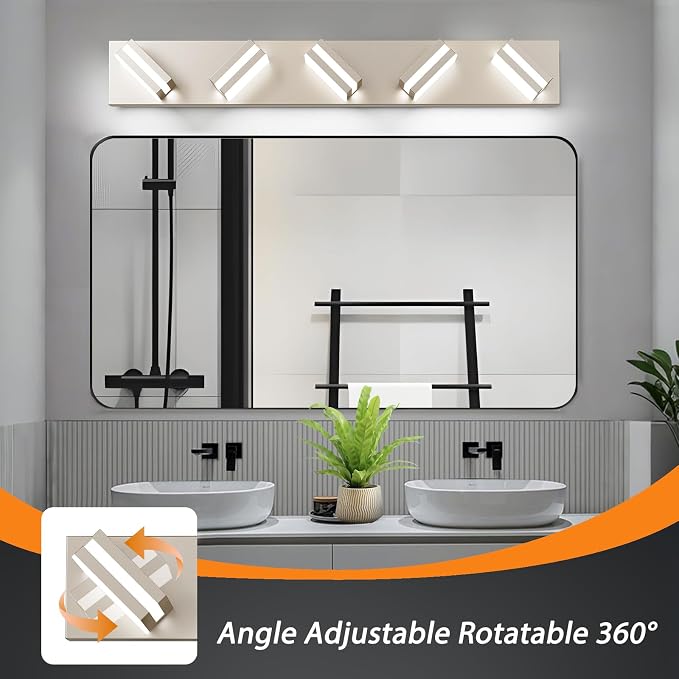 Bathroom Lights Fixtures Over Mirror, 360°Rotate Modern LED Vanity Lights for Bathroom, 40W Dimmable & High CRI Acrylic Wall Lighting, No Assembly Required (Brushed Nickel, 5-Light, 30 Inch)