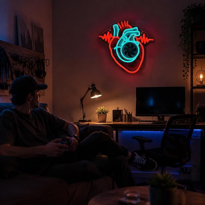 human heart Neon Sign USB Turbo LED Light for Bedroom Garage Party Decor | Brighten your space with a modern Heart Neon Sign, designed to create a warm and stylish atmosphere for bedrooms, garages, gaming rooms and party décor.