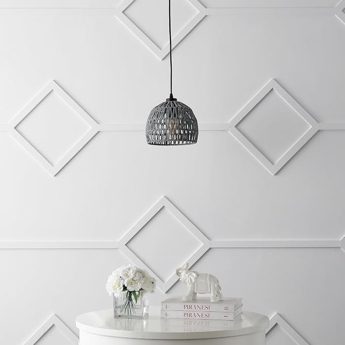 JONATHAN Y Campana 1-Light Pendant Dome Ceiling Lamp, 8.25", Gray | Modern Coastal Farmhouse Decor, Adjustable Height, Woven Rope Metal Frame, LED Bulb Included, UL Listed