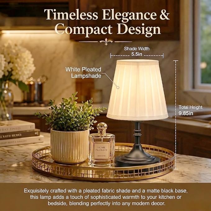 Balck Small Cordless Table Lamp Rechargeable - Kitchen Countertop Tabletop | Touch Lamp｜ Mini Lamp｜Restaurant Table｜Bookshelf | Counter Top ｜Wireless ｜Vintage｜Home Decor | Farmhouse Boho