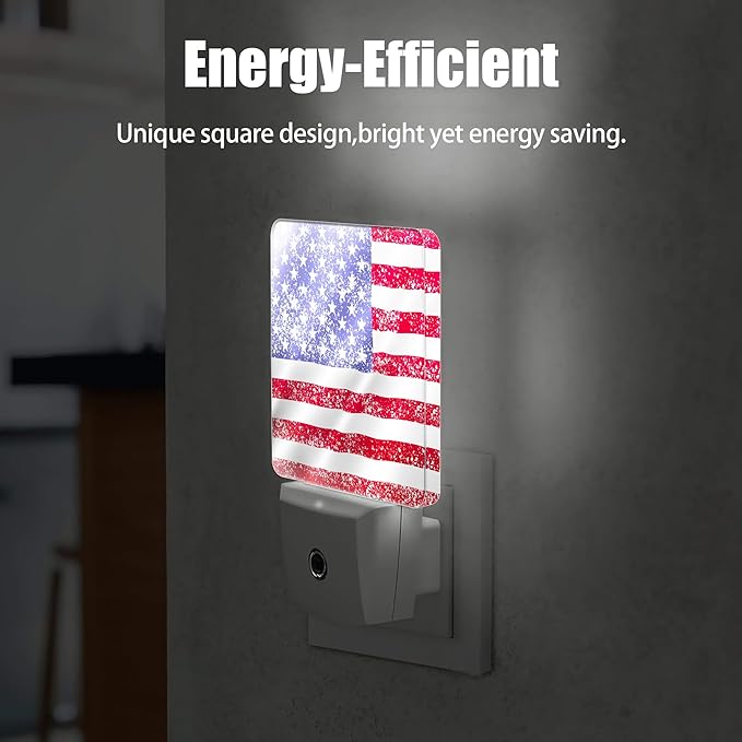 American Flag Winter Snow Night Light, Dusk to Dawn Smart Sensor Nightlight for Bedroom Bathroom Kitchen Hallway Stairs Hallway, Plug-in, Energy Efficient Decor Desk Lamp Gifts
