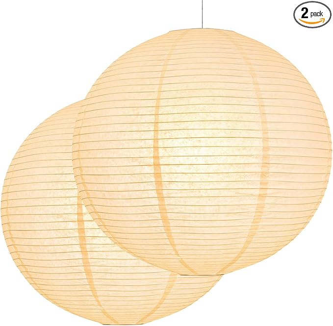 19.68" White Round Paper Lanterns, Chinese/Japanese Paper Lantern Pendant Light, Large Hanging Paper Lamp Shade for Party Decoration, Home Decor Ceiling Lampshade(2 PCS)