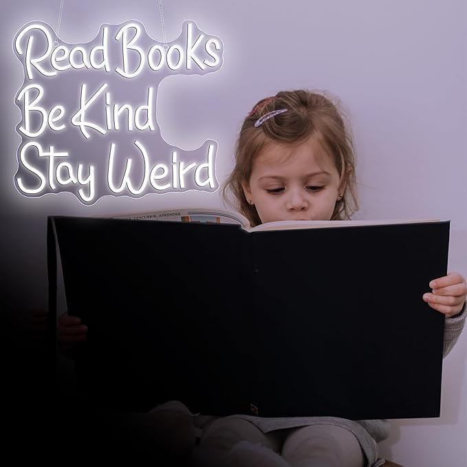 Neon Sign, JGHTURIE Read Books Neon Signs for Wall Decor White Led Lights Signs for Classroom Office Library Bookshop Study Room Decoration USB Powered