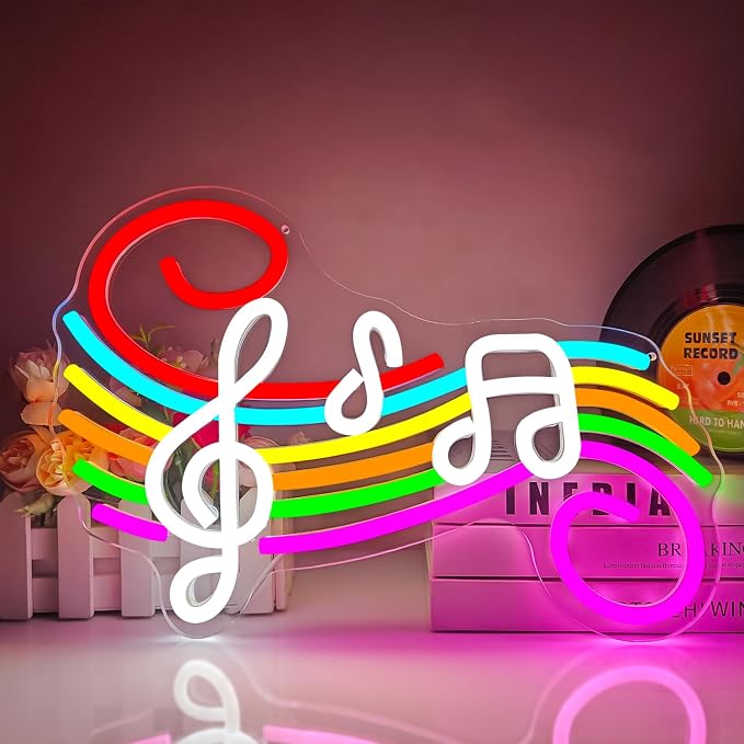 Music Neon Sign Musical Staff Note Led Wall Decor Dimmable Music Studio Decor neon light sign for Classroom Bedroom Gifts for Teacher Students Kids