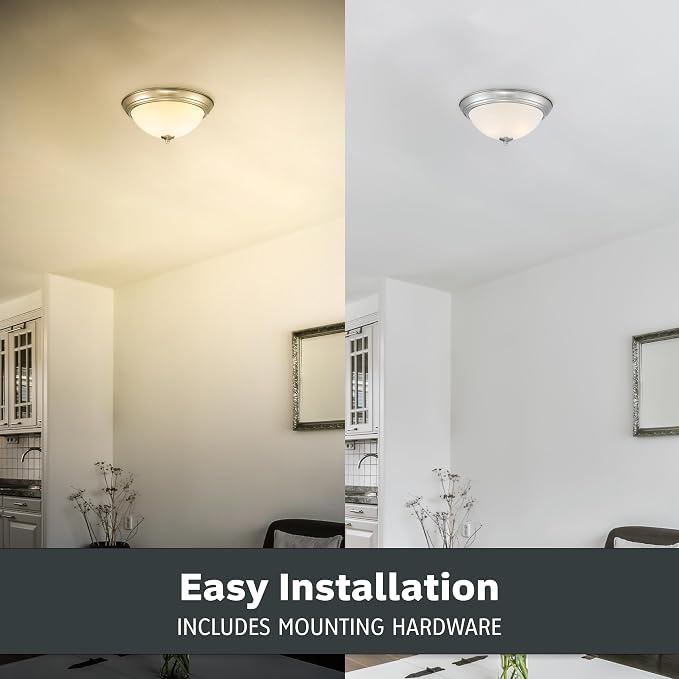 Designers Fountain Flush Mount Ceiling Light, 11 Inch Frosted Glass Lighting Fixture for Kitchen, Bedroom, Bathroom, and Hallway, LED Bulbs Not Included, Brushed Nickel