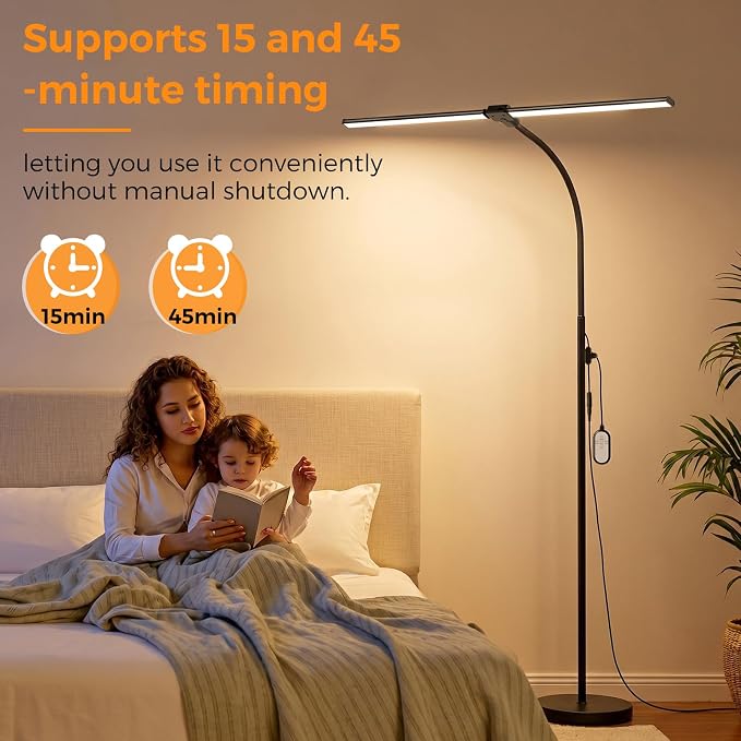 Dual-head LED Floor Lamp 20W 1400LM Adjustable Neck Color Changing Light | Adjustable Brightness & Color Temperature, Modern Corner Tall Standing Lamp for Living Room Office Bedroom Reading