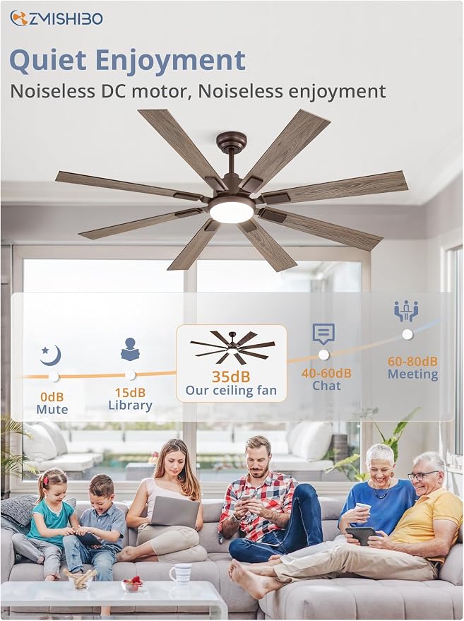 ZMISHIBO 62” Farmhouse Ceiling Fan with Light, Remote Control, Oil Bronze | High CFM Powerful Airflow, Quiet DC Motor, 24W 3 CCT LED, Indoor/Covered Outdoor, Dual-Finish, Damp Rated, Rustic