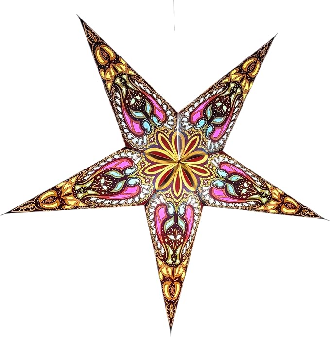 Lantern Lampshade Paper Star Light Shades Large 60cm Hanging Decorations for Christmas Wedding Home Decoration Birthday Party Foldable 5 Pointed Star (Glitter Brown, Golden, Pink)