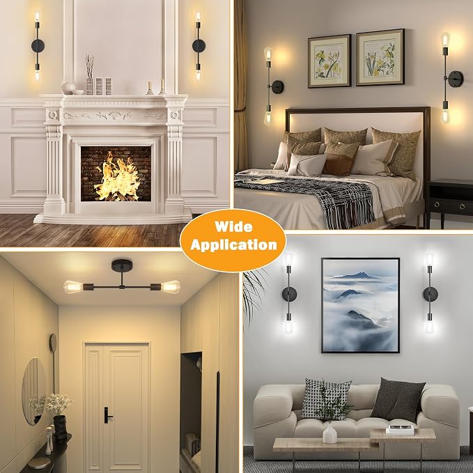 FadimiKoo 2-Light Black Bathroom Light Fixtures, Modern Wall Sconces Lighting Fixtures, Indoor Semi Flush Mount Ceiling Light for Hallway Bedroom Kitchen (2 Pack)