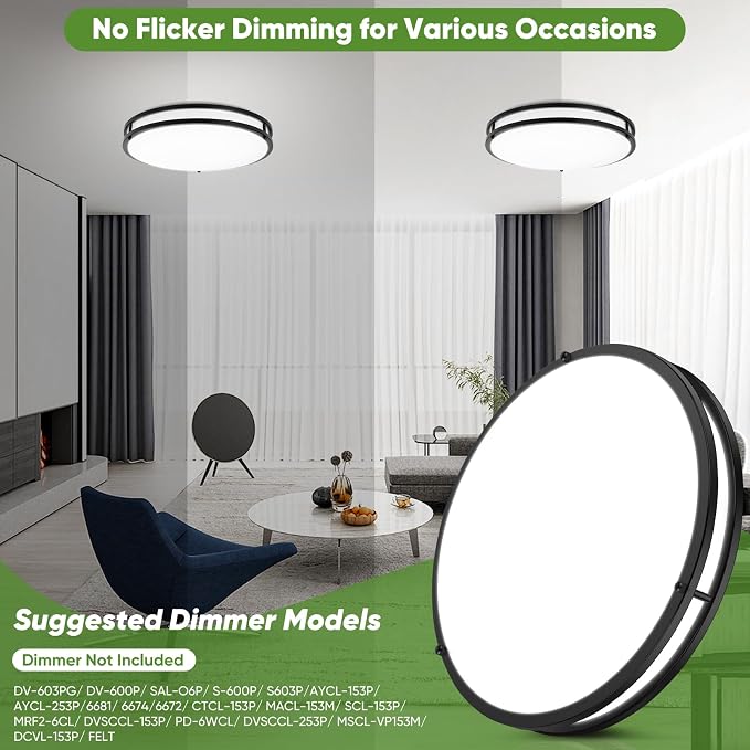 50W 5600lm Bright LED Ceiling Lights Matte Black, 16Inch Large Flush Mount Ceiling Light Fixture with 5 Color Temperatures, Dimmable Modern Kitchen Light Fixture Ceiling for Living Room Bedroom 2-Pack