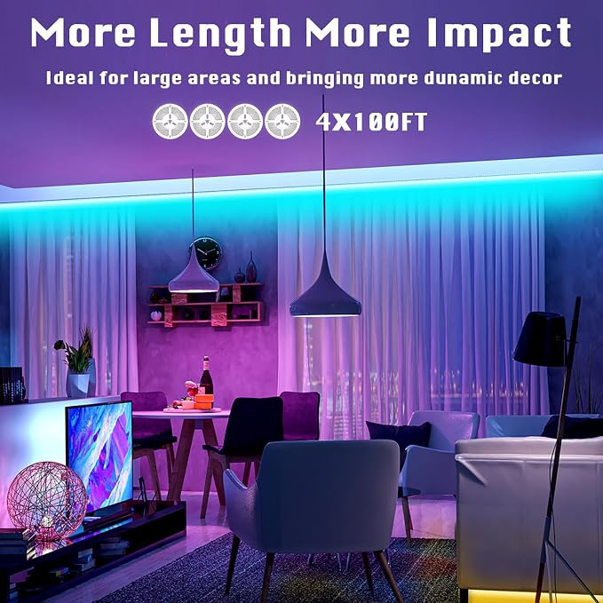 dalattin Led Lights for Bedroom 400ft, 24V Led Strip Lighting with IR Remote/Bluetooth App Control, Music Sync RGB Color Changing via App, for Room Party Festival Decor(4 Rolls of 100ft)
