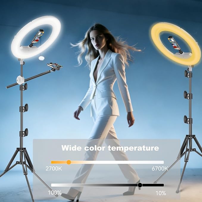 55W18 45cm Ring Light Kit [New Version] 6700K Dimmable LEDRinglightTripod Stand Dual Phone Holder for iPhone Selfie Makeup LashTattoo Studio Lighting Painting,Photo Video Recording (White)