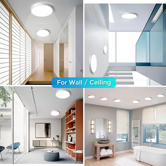 LightingWill 7 Inch LED Flush Mount Ceiling Light Fixture, 6000K Cool White, 1500LM, 12W, Flat Modern Round Lighting Fixture, 120W Equivalent White Ceiling Lamp for Kitchens, Bedrooms.etc.