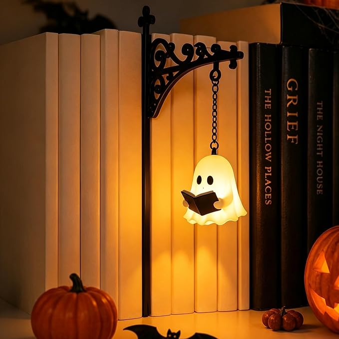 Library Lantern-Decorative Bookshelf Lighting, Reading Nook LED Nightlight, Metal Bookcase Lamps, Vintage Table Desk Luminaires, Studious Home Room Ornament (B-1Pc)