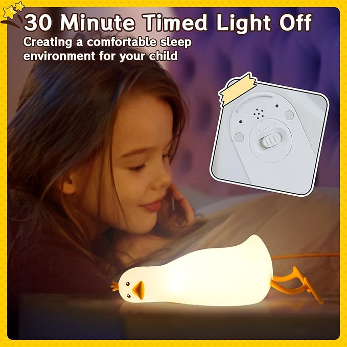 Cute Duck Night Light: LED Baby Silicone Duck Lamp - 7 Colors Kids Night Lamp - Rechargeable Nursery Nightlight - Timer Function Bedside Lamp - Cute Bedroom Décor - Gifts for Children
