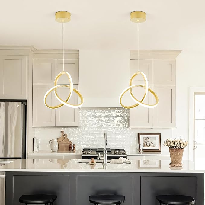 MAYNA Spiral Kitchen Island Pendant Lights, 4000K Modern Led Chandelier Light Fixture, 18W Adjustable Hanging Light Fixtures for Kitchen Island Dinning Room, 3 Pack (Gold)