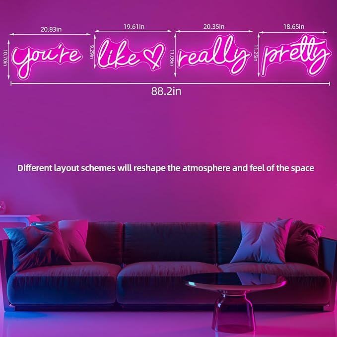 You're Like Really Pretty Neon Sign for Wall Decor (Hot Pink, 88.2in) | Super Large Style Neon Signs, Light Up Sign for Wedding, Engagement, Adapter Powered Led Neon Signs for Bedroom Decor