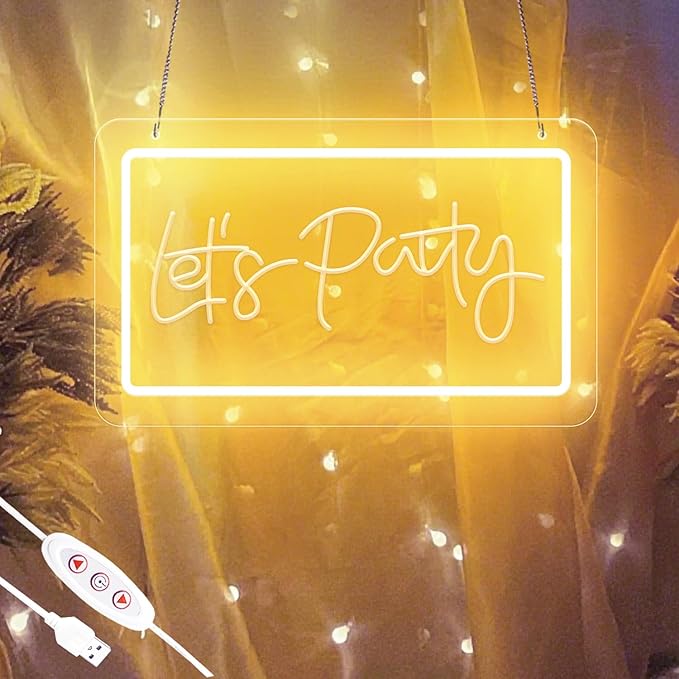 Let's Party LED Neon Sign – Warm White Dimmable Neon Light, USB Powered Wall Decor for Party Backdrop, Bachelorette Party Decor, Ideal Christmas Gift & Birthday Gift