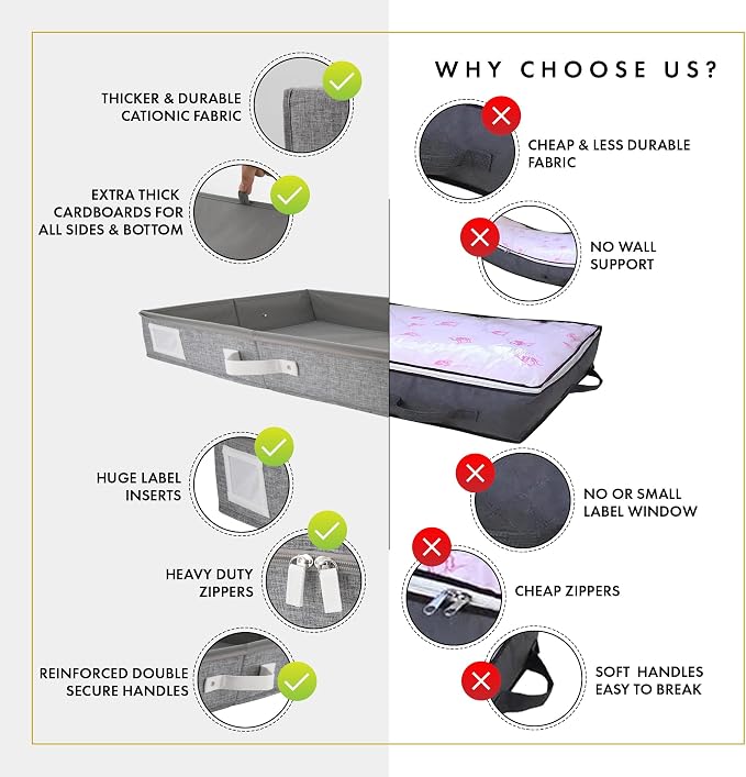 Under Bed Storage, Low Profile 2pc with Lid, Light Gray | Slim fit for low-clearance beds & couches, Fits seasonal clothes, blankets & shoes, Bins with lids, Space-saving storage
