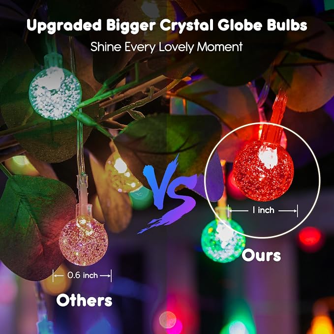 Minetom 33ft Crystal Globe String Lights Battery Operated, Multicolor | 60 LED Globe Fairy Lights with Remote and 8 Modes, Lovely for Bedroom Tent Loft Camping Porch Patio Party Decor