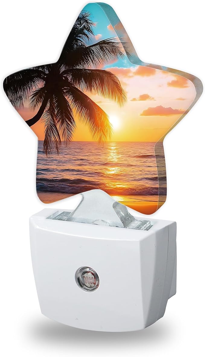 Tropical Palm Tree Night Lights Plug Into Wall Decorative,Summer Beach Ocean Sleep Friendly Lamp, Energy Efficient Dusk-to-Dawn Sensor Nightlights for Kid Bedroom Nursery Bathroom