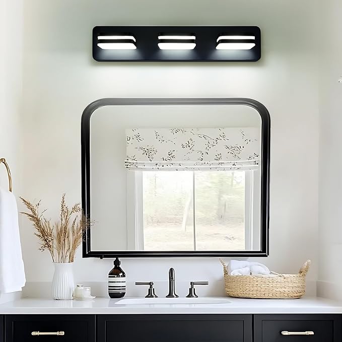 360° Rotate LED Dimmable Bathroom Vanity Light Fixtures, 1300LM Acrylic Matte Black Vanity Lights for Bathroom, Modern Wall Lighting Fixtures Over Mirror Kitchen Living (Natural White Light 5000K)