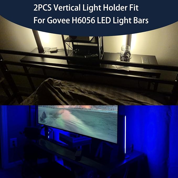 2PCS Vertical Light Holder Fit for Govee H6056 LED Light Bars & Base Bracket Kit for Monitor/TV Back (Light Bars Not Included)