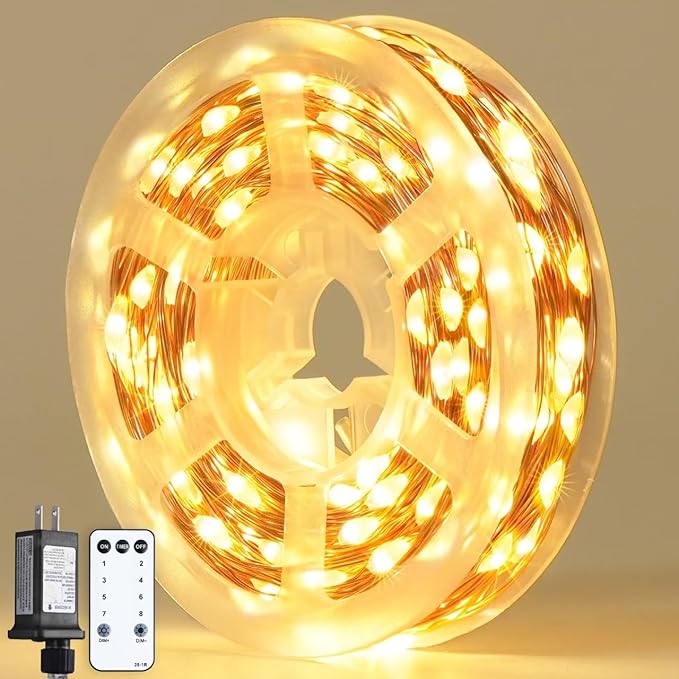JMEXSUSS 200 LED Fairy Lights Plug in, 66 ft String Lights Indoor Bedroom | Remote Control Warm White 8 Modes Twinkle Lights with Wheel for Room Dorm Party Christmas Tree
