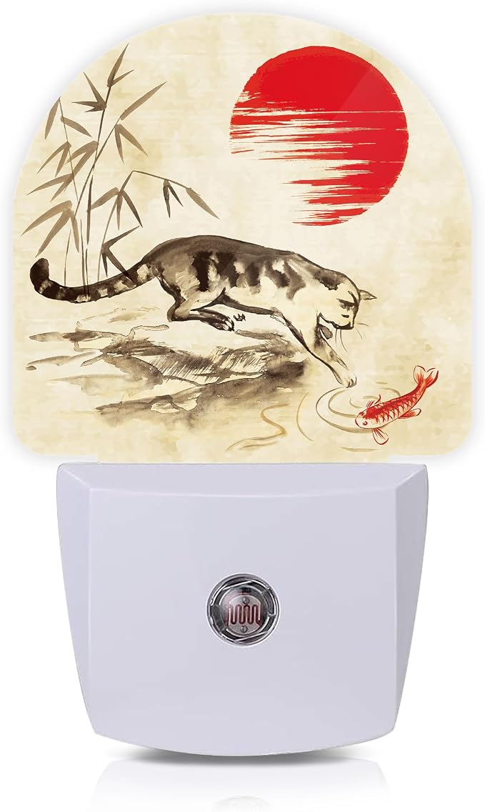 Japanese Funny Cat Night Lights Plug into Wall for Girls Boys Room,Night Light LED Lamp Dusk to Dawn Sensor Round Lamp for Bedroom Bathroom Hallway Home Wall Decor