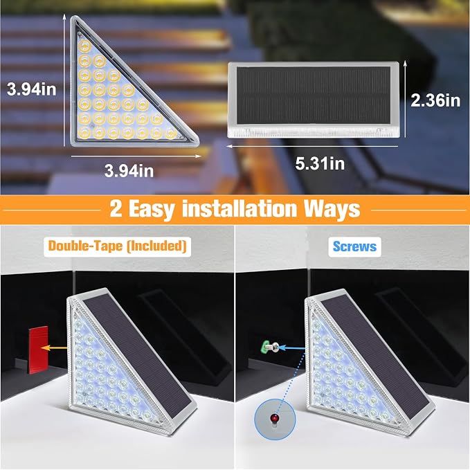 VOLISUN Solar Step Lights for Outside 8 Pack, Solar Stair Lights Outdoor | Waterproof IP67,28 LED,1200 mAH Outdoor Step Light,Outdoor Decor for Garden Stair, Deck, Front Step, Front Porch,and Patio