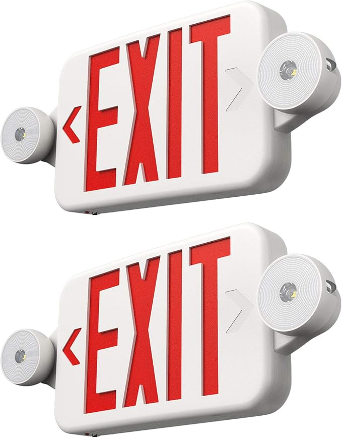FREELICHT 2 Pack Exit Sign with Emergency Lights, Two LED Adjustable Head Emergency Light with Battery, Exit Sign for Business